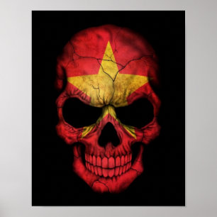 Vietnamese Flag Skull on Black Poster