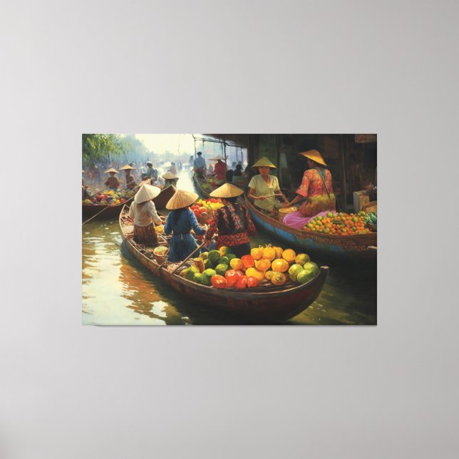 Vietnamese Floating Market, Vietnam, Vietnamese  Canvas Print (Front)