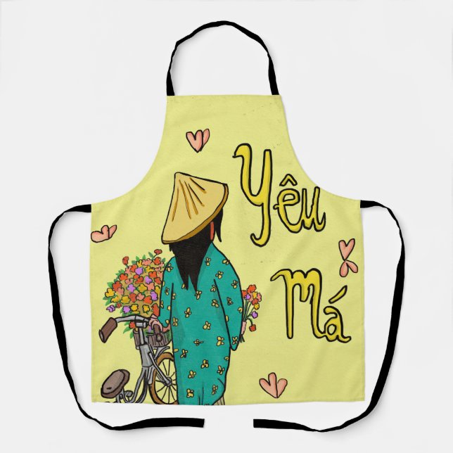 Vietnamese Mum Illustration Mothers Day Gift Apron (Front)