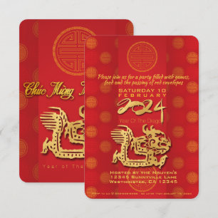 Vietnamese New Year Dragon 2024 Party Inv Card