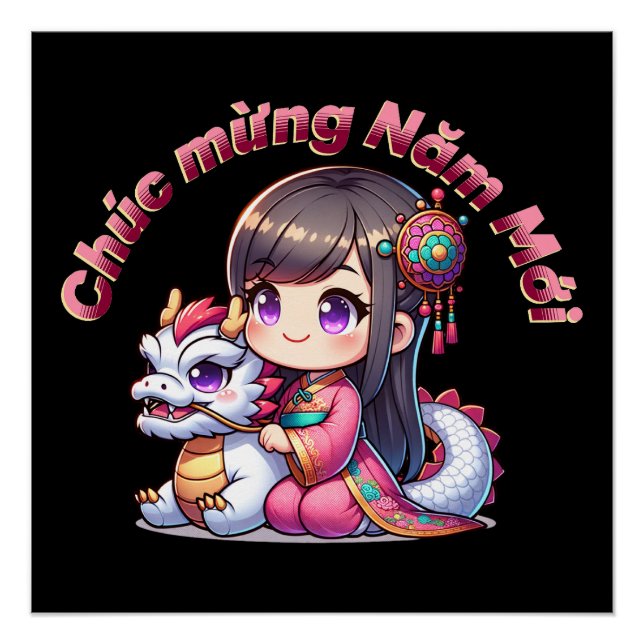 Vietnamese New Year Girl & Dragon Poster (Front)