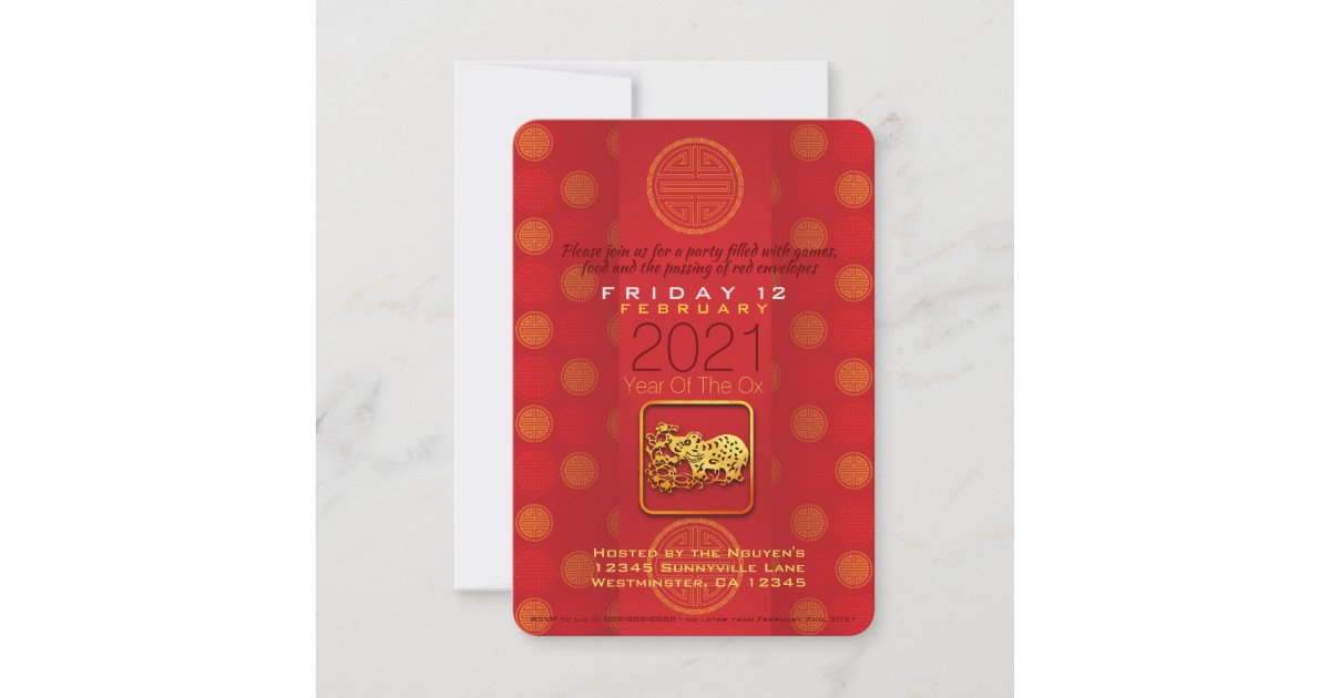 Vietnamese New Year OX paper-cut 2021 Party Inv Card ...