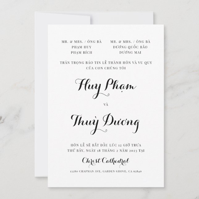 Vietnamese Only Wedding Invitation (Front)
