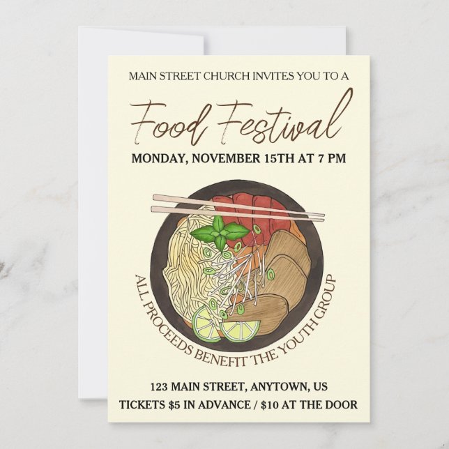 Vietnamese Pho Noodles Soup Cookoff Food Festival Invitation (Front)