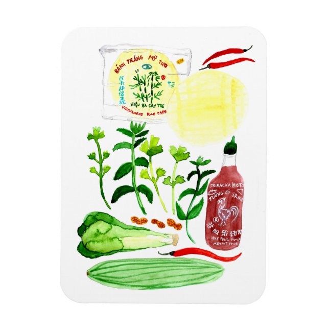 Vietnamese Rice Paper Rolls Recipe Watercolor Magnet (Vertical)