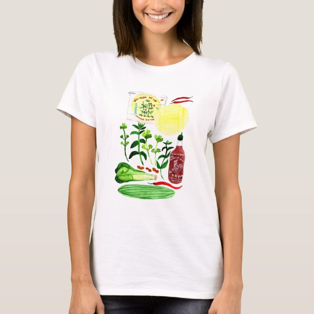 Vietnamese Rice Paper Rolls Recipe Watercolor T-Shirt (Front)