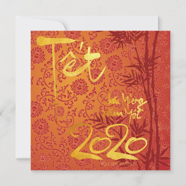 Vietnamese Têt 2020 in gold decorated  Party SFC Save The Date (Front)