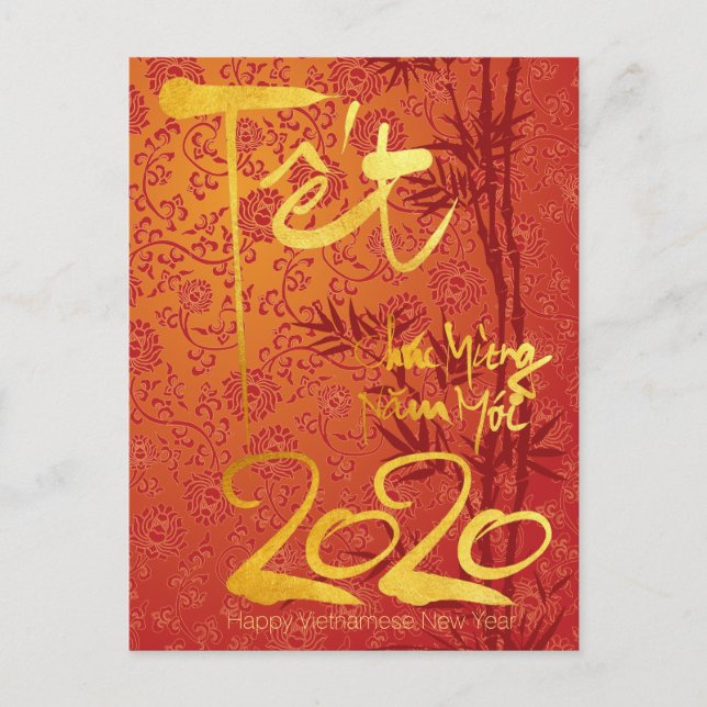 Vietnamese Têt 2020 in gold decorated Postcard (Front)