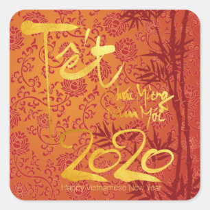 Vietnamese Têt 2020 in gold decorated Square S Square Sticker