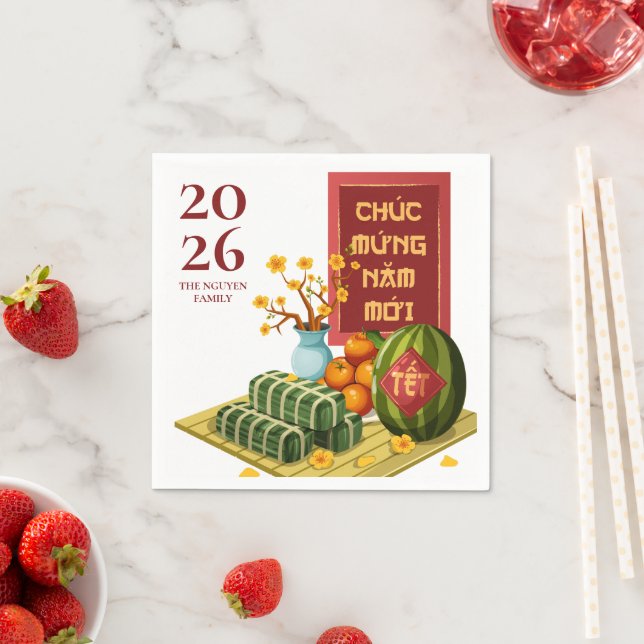 Vietnamese Tet 2026 with Symbolic Fruits & Flowers Napkin (Insitu)