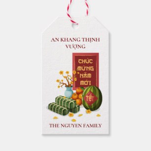 Vietnamese Tet Banh Chung Watermelon & Hoa Mai Gift Tags