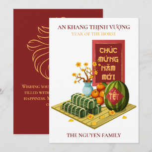 Vietnamese Tet Year of the Horse with Food  Holiday Card