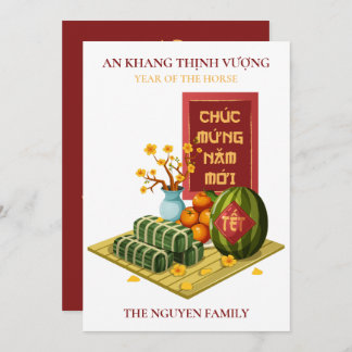Vietnamese Tet Year of the Horse with Food  Holiday Card