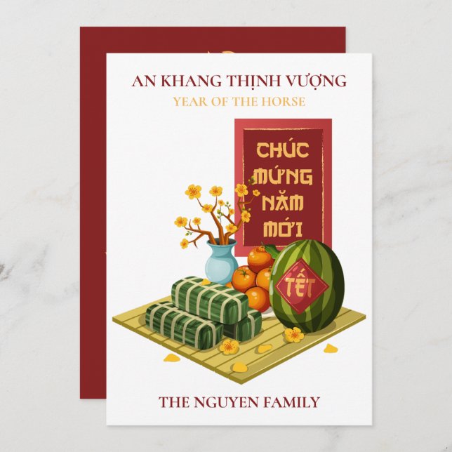 Vietnamese Tet Year of the Horse with Food  Holiday Card (Front/Back)