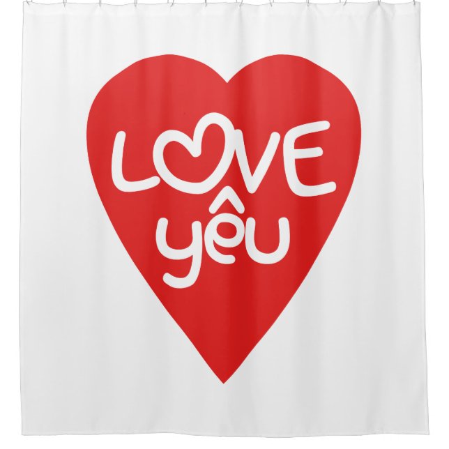 Vietnamese Valentine ♥ Love Yêu ♥ Asian Wordplay Shower Curtain (Front)
