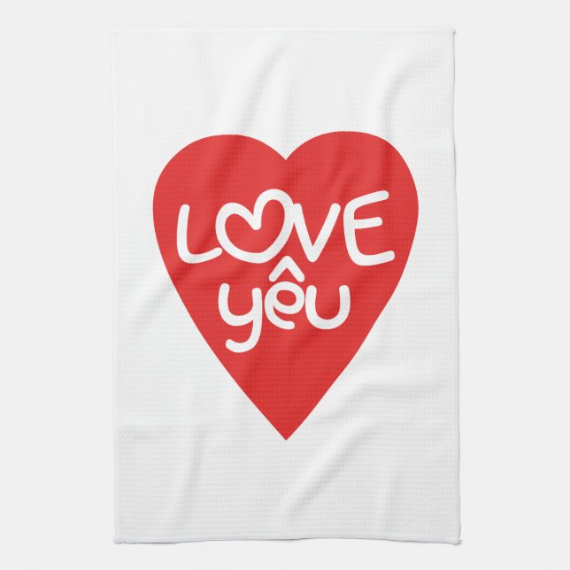 Vietnamese Valentine ♥ Love Yêu ♥ Asian Wordplay Tea Towel (Vertical)