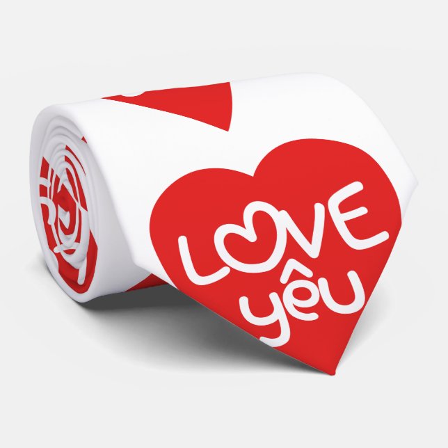 Vietnamese Valentine ♥ Love Yêu ♥ Asian Wordplay Tie (Rolled)