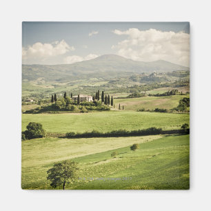 View across Tuscan landscape to farmhouse and 2 Magnet