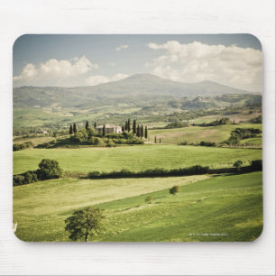 View across Tuscan landscape to farmhouse and 2 Mouse Mat