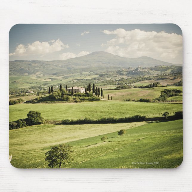 View across Tuscan landscape to farmhouse and 2 Mouse Mat (Front)