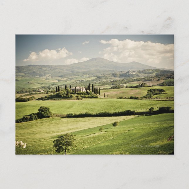 View across Tuscan landscape to farmhouse and 2 Postcard (Front)