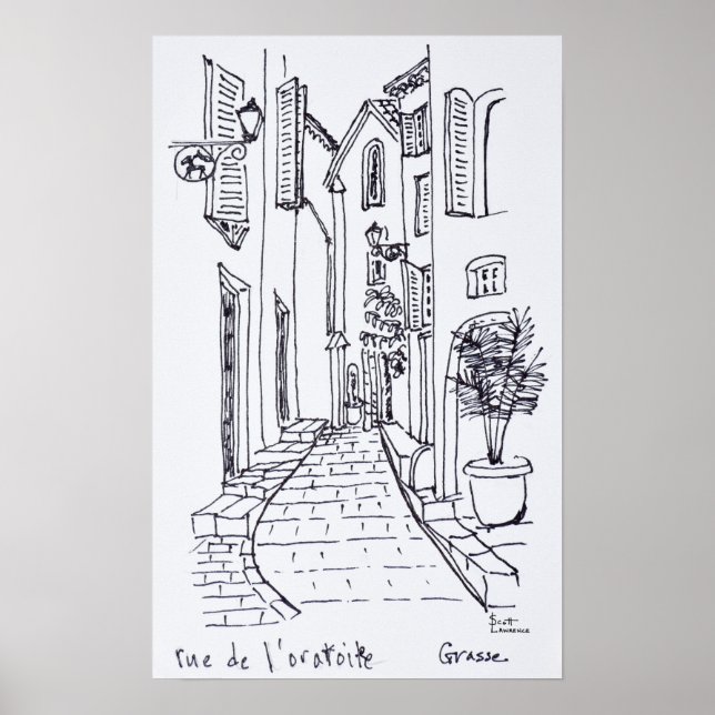 View along Rue de l'oratoire | Grasse, France Poster (Front)