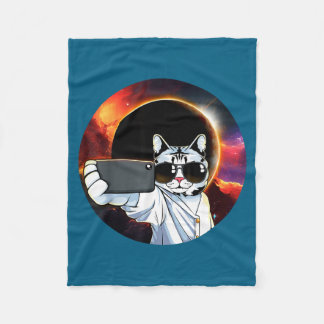 View American Totality Selfie Cat Illustration Fleece Blanket