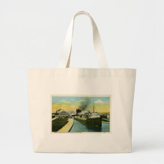 View Below the Soo, Soo Locks, Michigan Large Tote Bag