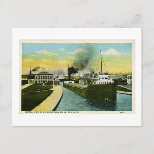View Below the Soo, Soo Locks, Michigan Postcard