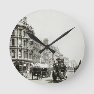 View down Oxford Street, London (b/w photo) Round Clock
