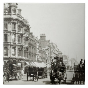 View down Oxford Street, London (b/w photo) Tile