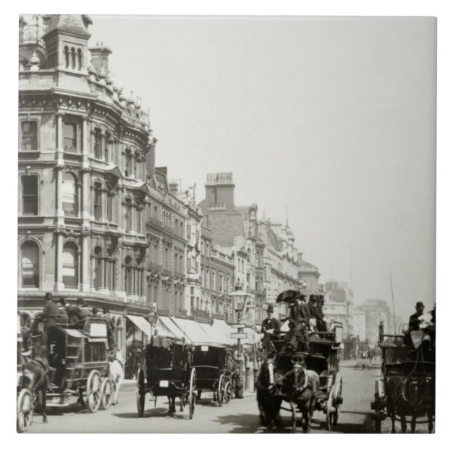 View down Oxford Street, London (b/w photo) Tile (Front)