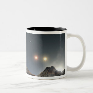View from a hypothetical moon in orbit Two-Tone coffee mug