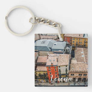 View from above of colorful facades of buildings key ring