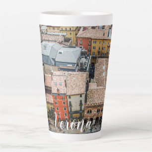 View from above of colorful facades of buildings latte mug