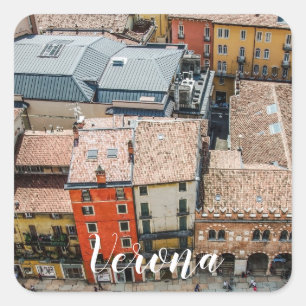 View from above of colorful facades of buildings square sticker