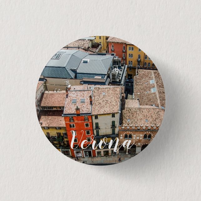 View from above of colourful facades of buildings 3 cm round badge (Front)