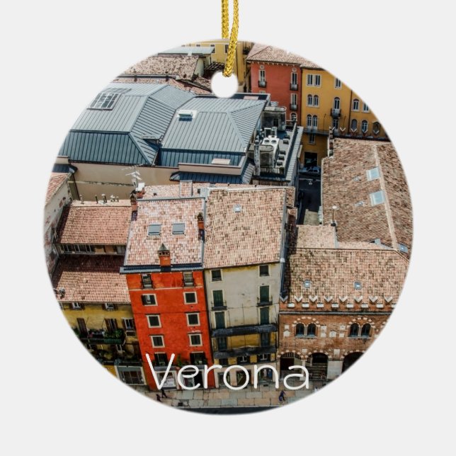 View from above of colourful facades of buildings ceramic tree decoration (Front)