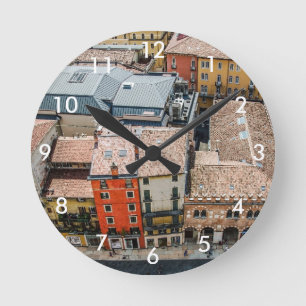 View from above of colourful facades of buildings round clock