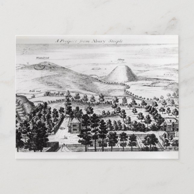 View from Avebury steeple of Silbury Hill Postcard (Front)