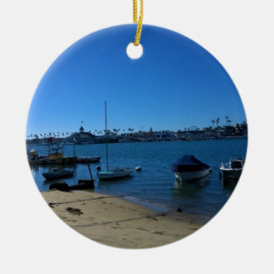 View from Balboa Island, Newport Beach, California Ceramic Tree Decoration