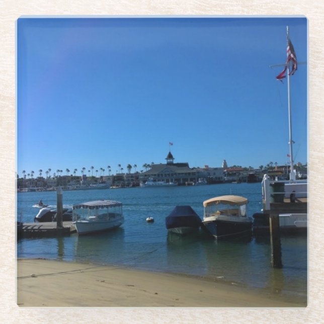 View from Balboa Island, Newport Beach, California Glass Coaster (Front)