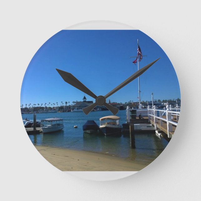 View from Balboa Island, Newport Beach, California Round Clock (Front)