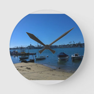 View from Balboa Island, Newport Beach, California Round Clock