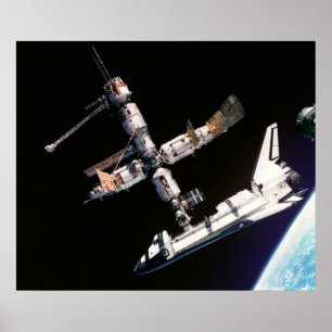 View from Soyuz of Atlantis docked with Mir Poster