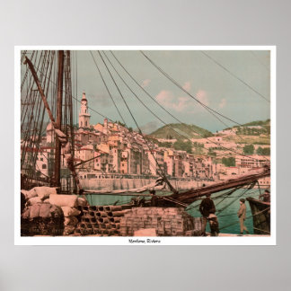 View from the harbour, Mentone, Riviera Poster