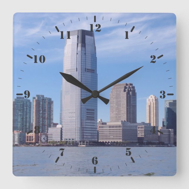 View from the Hudson river to Jersey city skyline Square Wall Clock (Front)