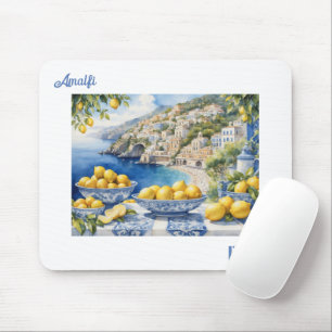 View Italian Amalfi Coast blue white tiles lemons  Mouse Mat
