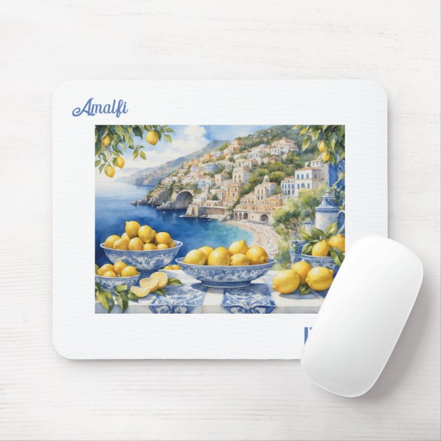 View Italian Amalfi Coast blue white tiles lemons  Mouse Mat (With Mouse)