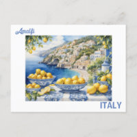 View Italian Amalfi Coast blue white tiles lemons 